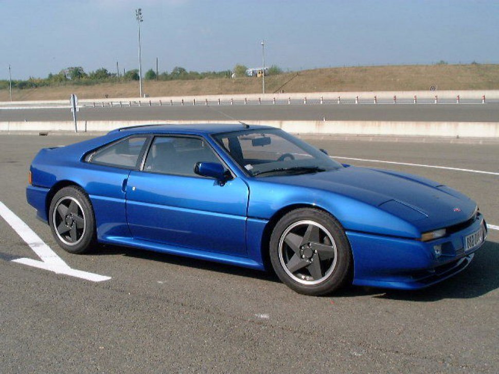 Blue sports coupe with aerodynamic body and five-spoke wheels