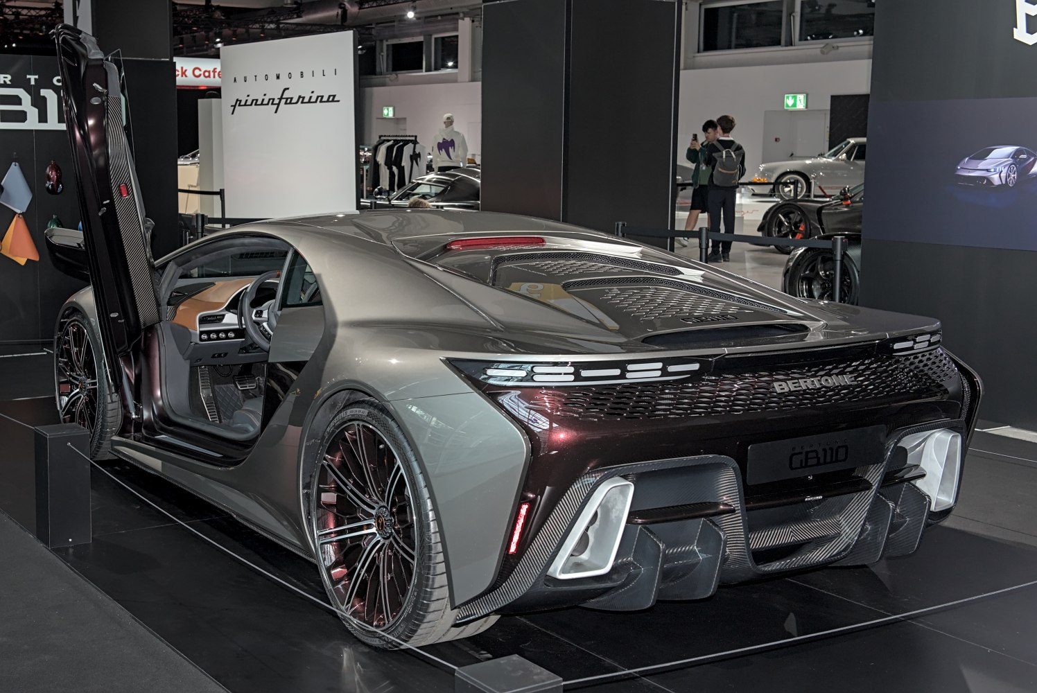 Electric supercar rear with scissor door, LED taillights, carbon fiber diffuser