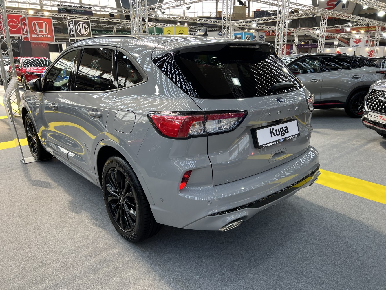 Rear view of SUV with black alloy wheels and modern taillights