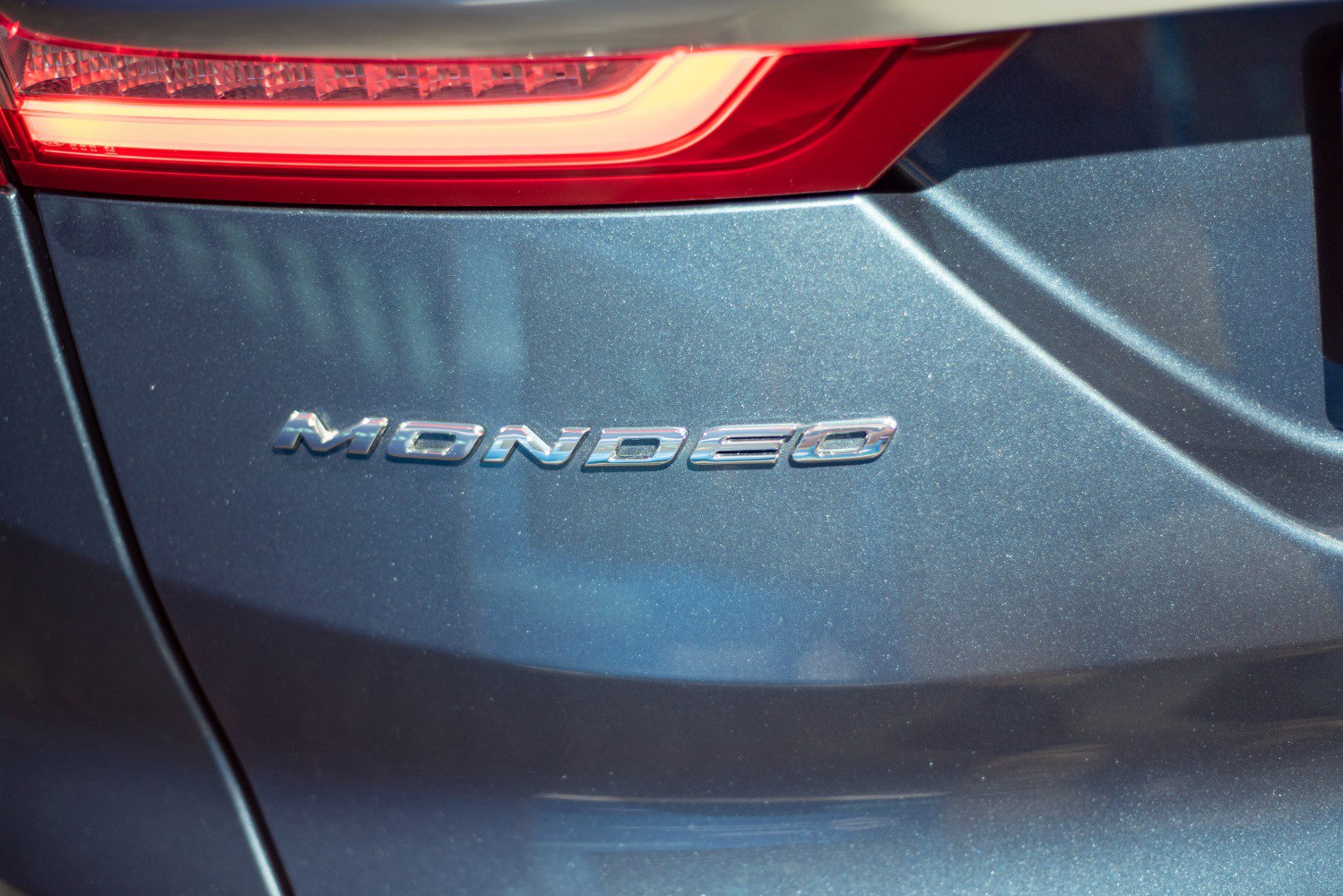 Close-up of rear Mondeo badge and tail light