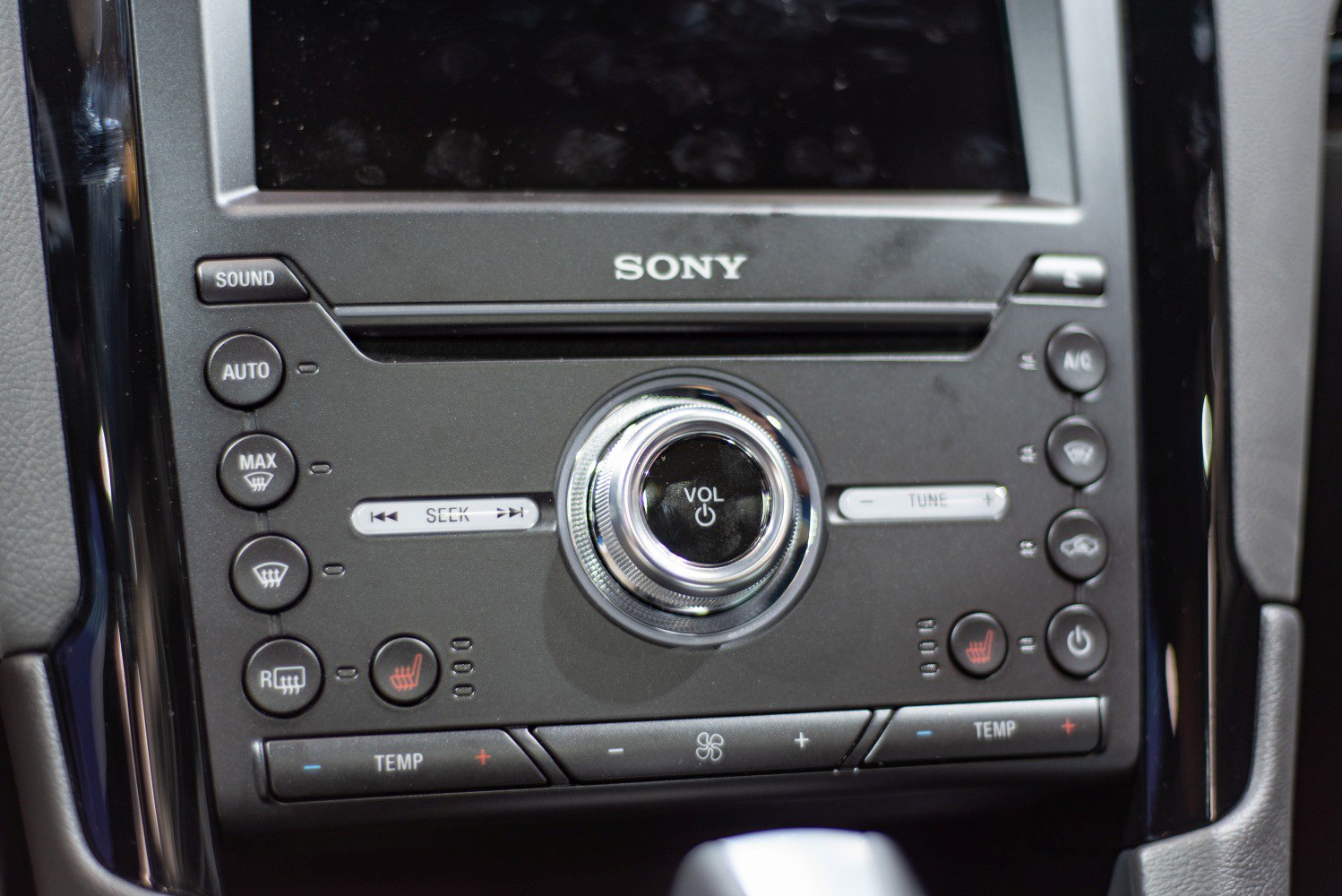 Center console with Sony audio and climate control buttons