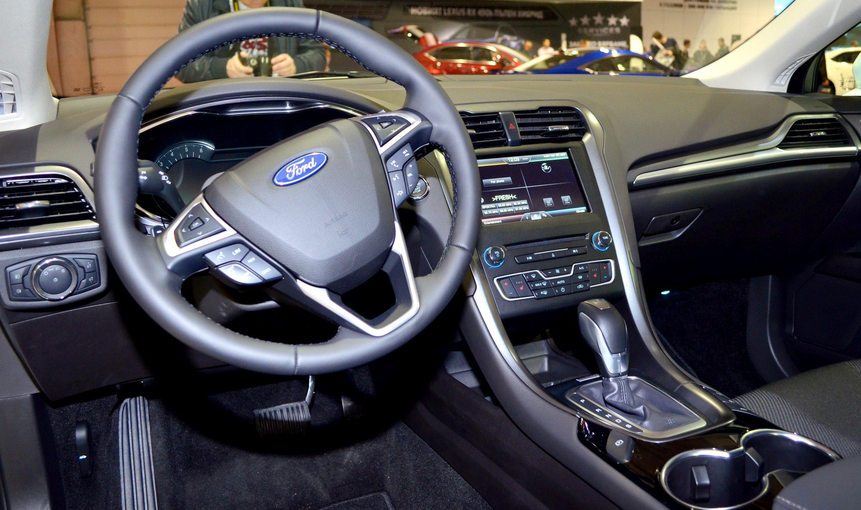 Modern dashboard with touchscreen and multifunction steering wheel