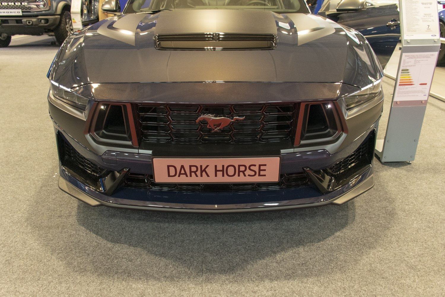 Front grille with Mustang emblem and aggressive hood scoop