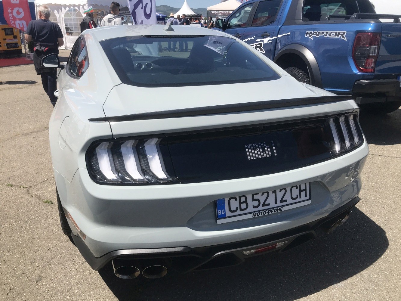 Rear view with tri-bar tail lights and Mach 1 badge
