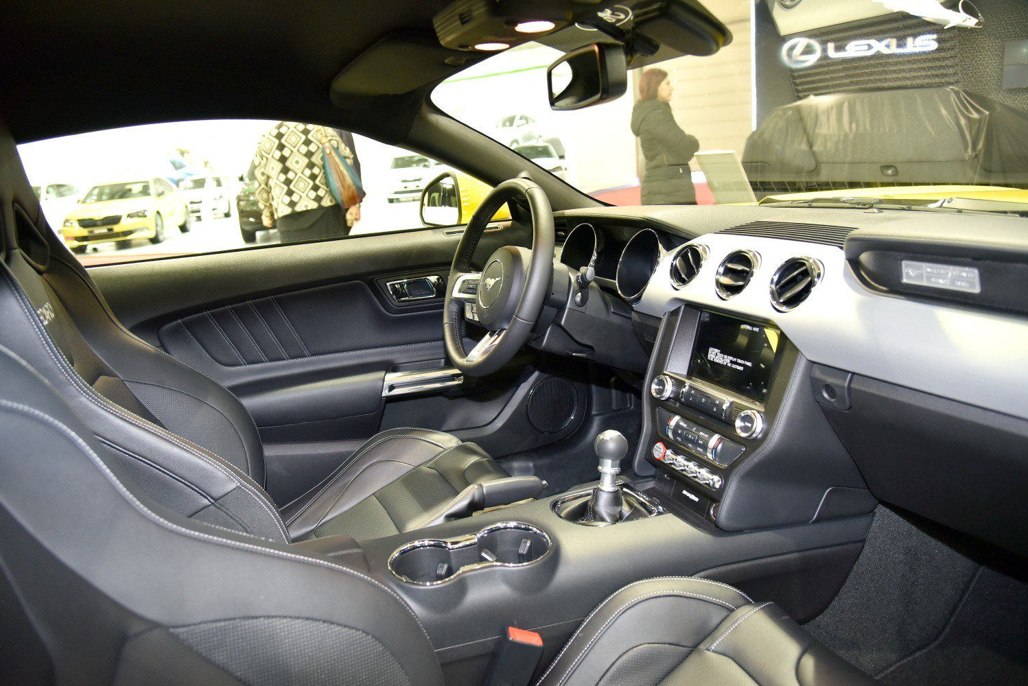 Sporty manual transmission interior with premium stitched seats