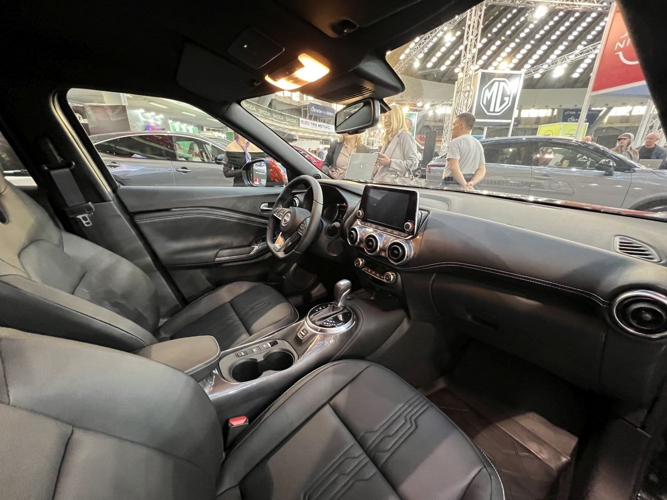 Modern car interior with touchscreen and circular air vents