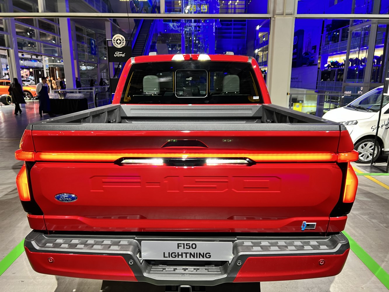 Rear view with LED light bar and embossed tailgate