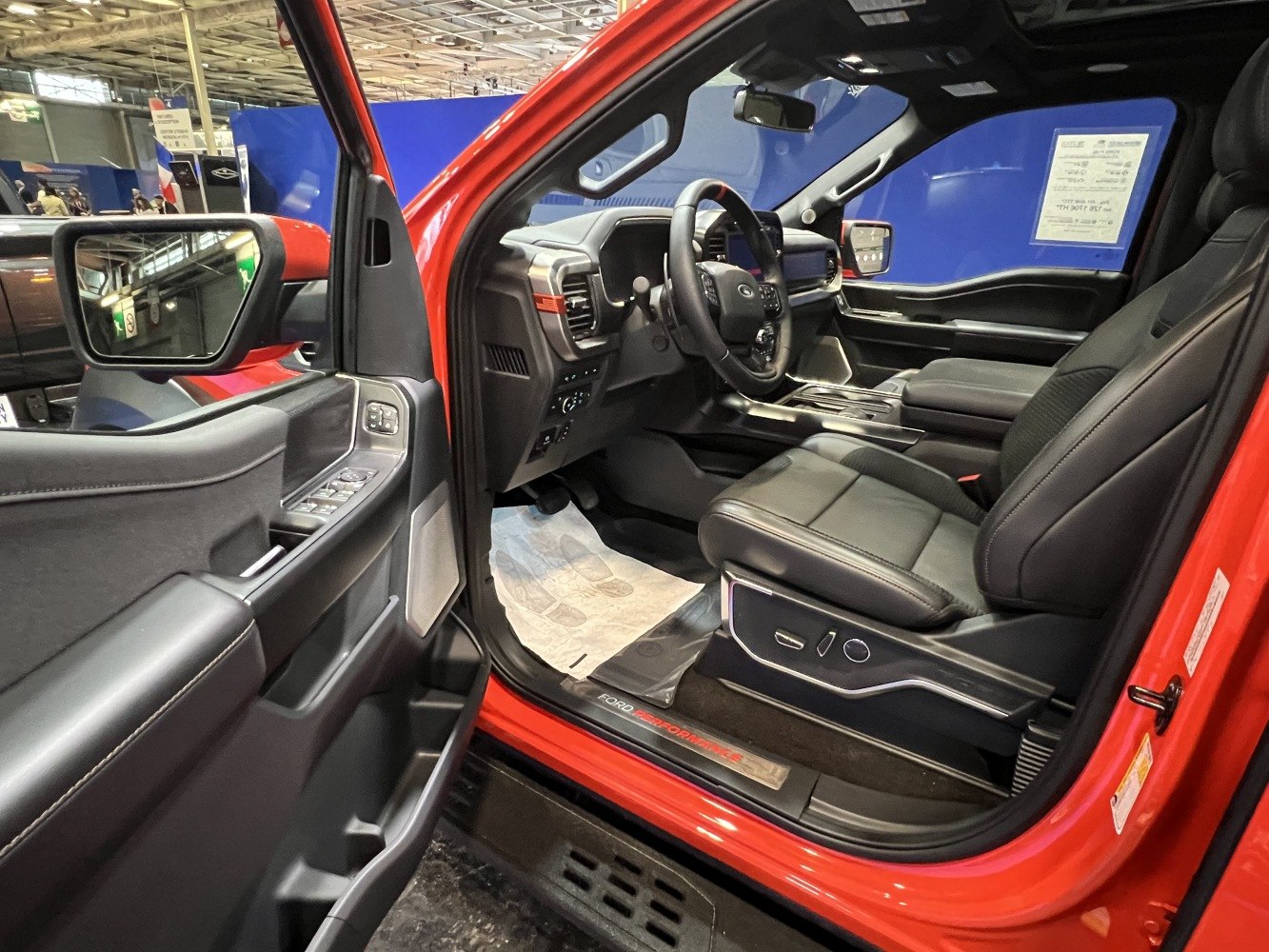 Modern truck interior with leather seats and advanced dashboard