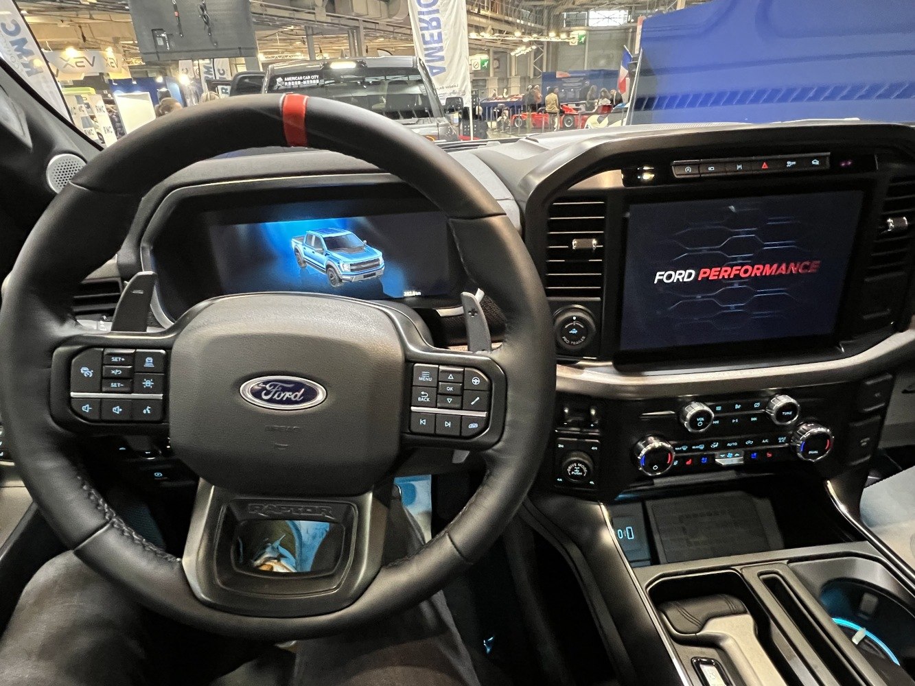 Digital dashboard and multifunction steering wheel in a modern truck interior