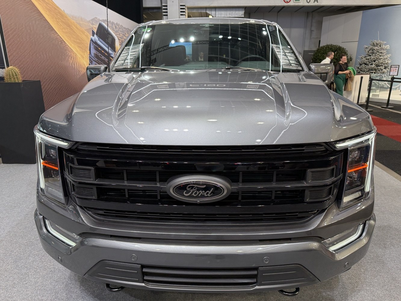Front grille and LED headlights of a pickup truck