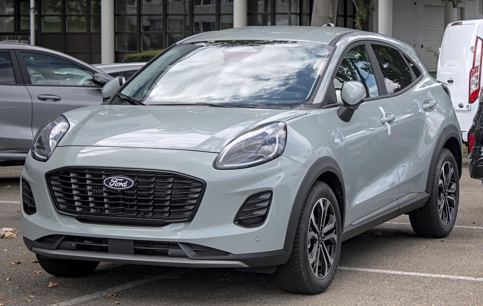 Front view of compact SUV with sporty grille and sleek headlights