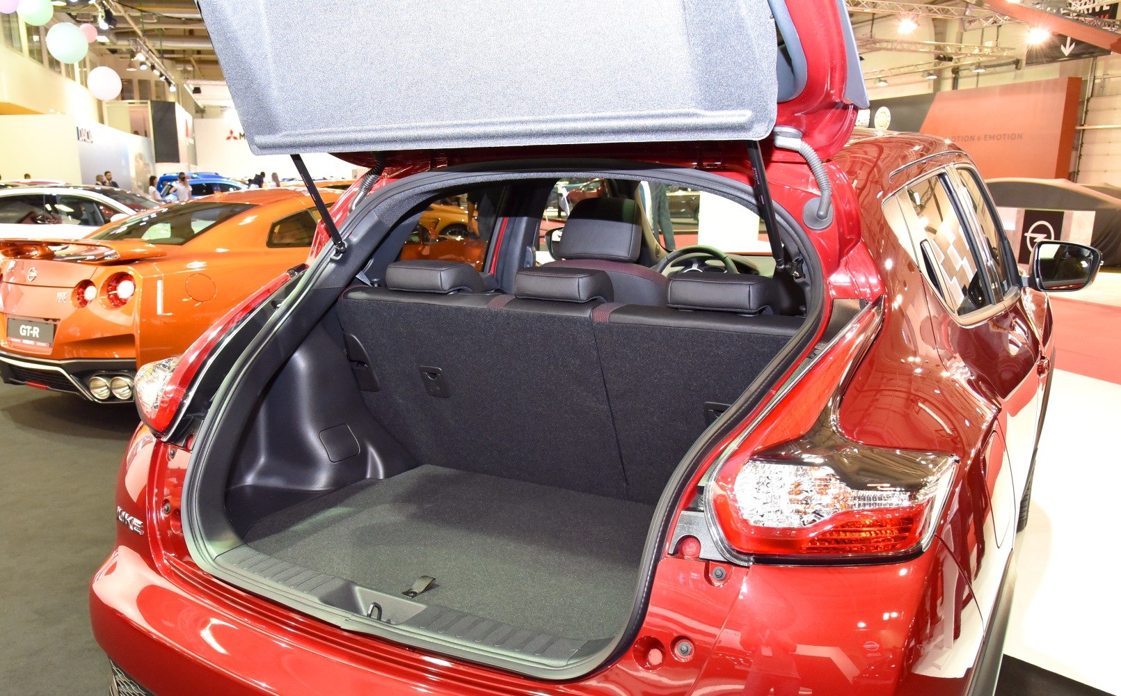 Open trunk and rear seating of compact hatchback