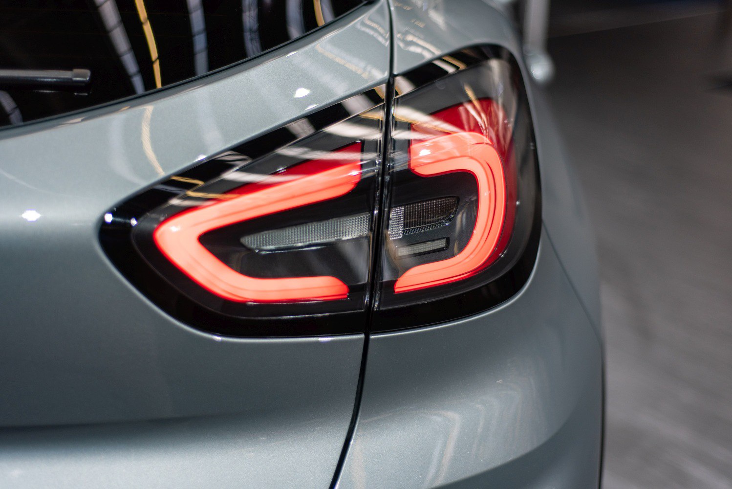 Close-up of LED rear tail light with unique shape.