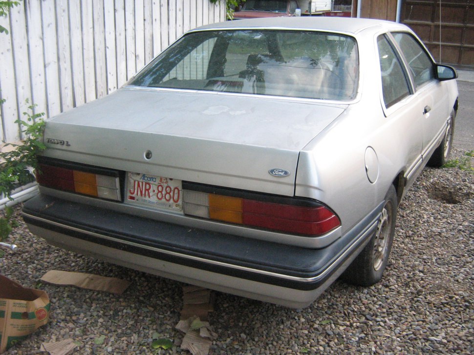 Rear view of a 1988 coupe with classic tail lights and rear window.