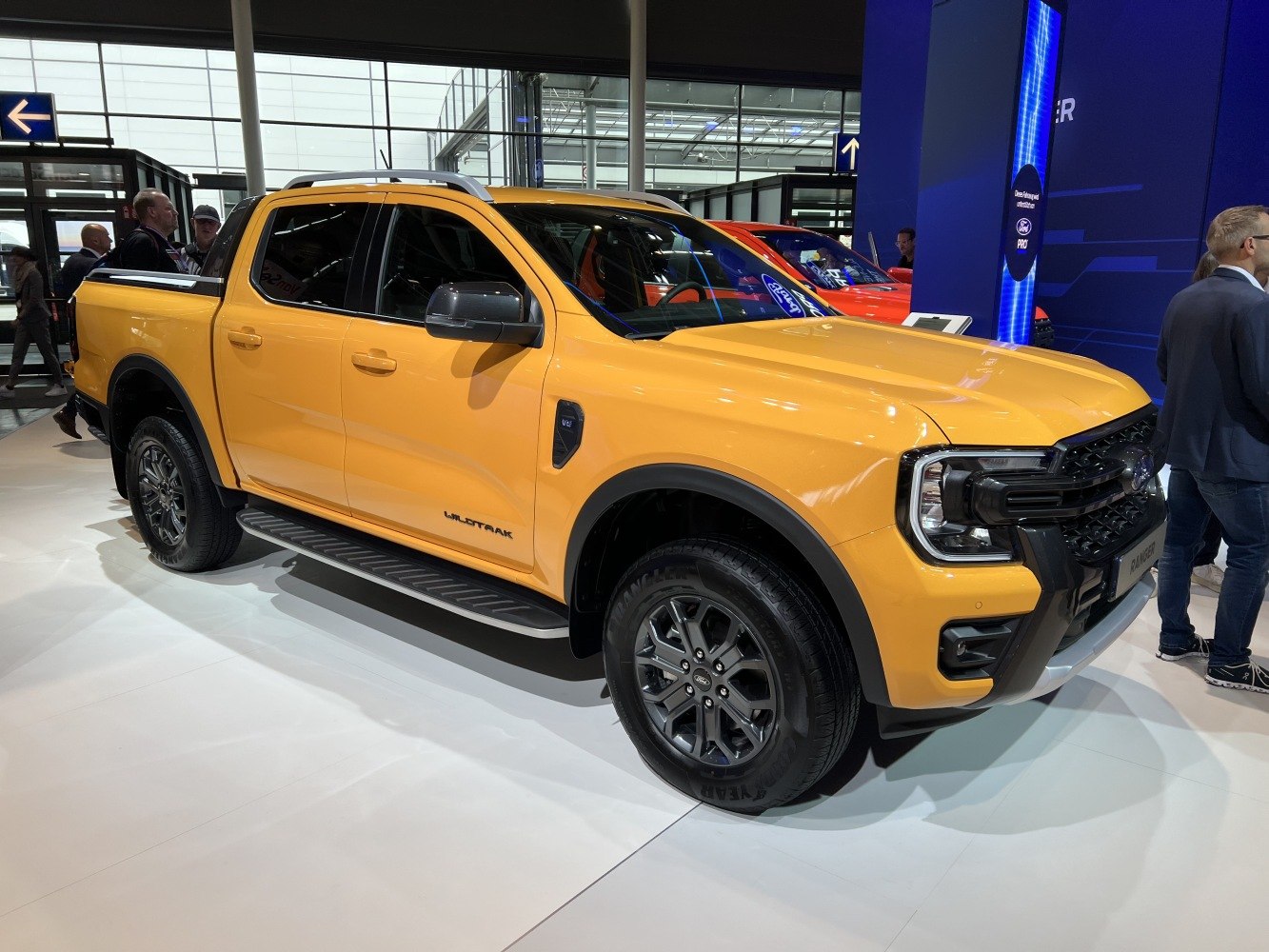 Double cab pickup with bold front grille and LED headlights
