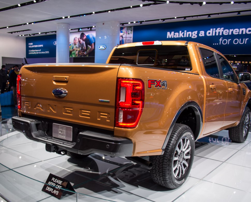 Rear view of a 2019 pickup with FX4 off-road badge and LED taillights