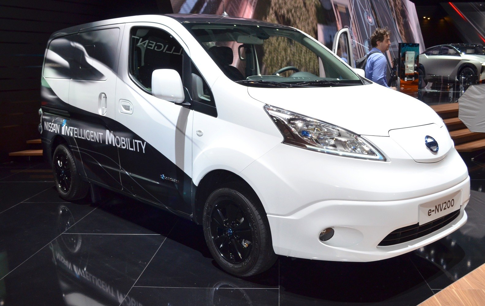 White electric van with Nissan Intelligent Mobility branding