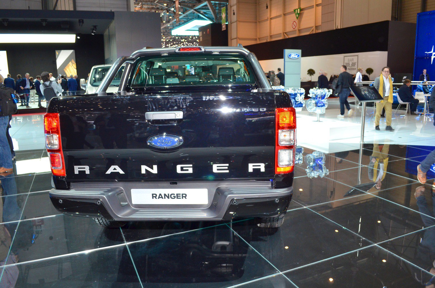 Pickup truck rear view with tailgate and taillights