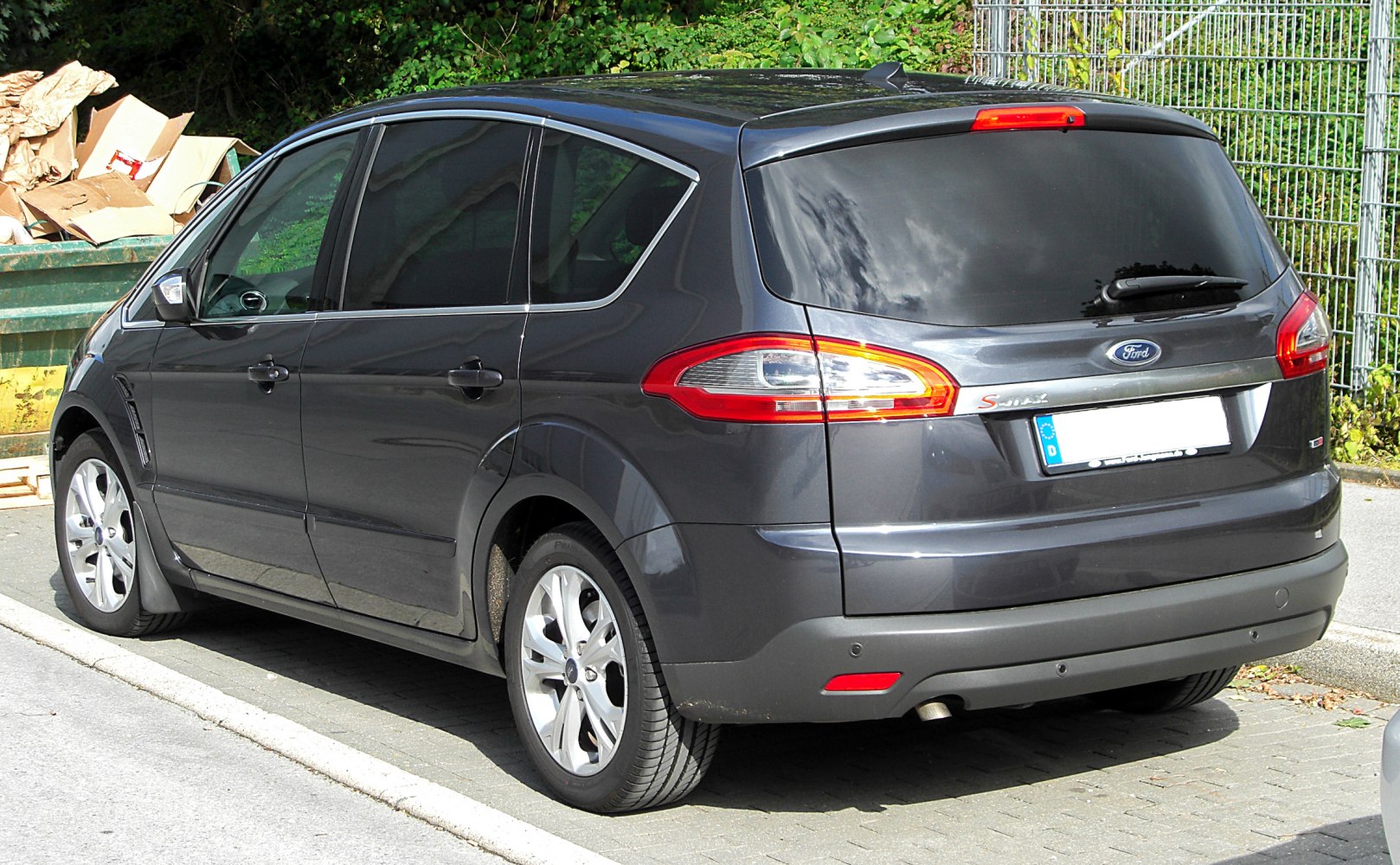 Rear and side view with taillights and tinted windows