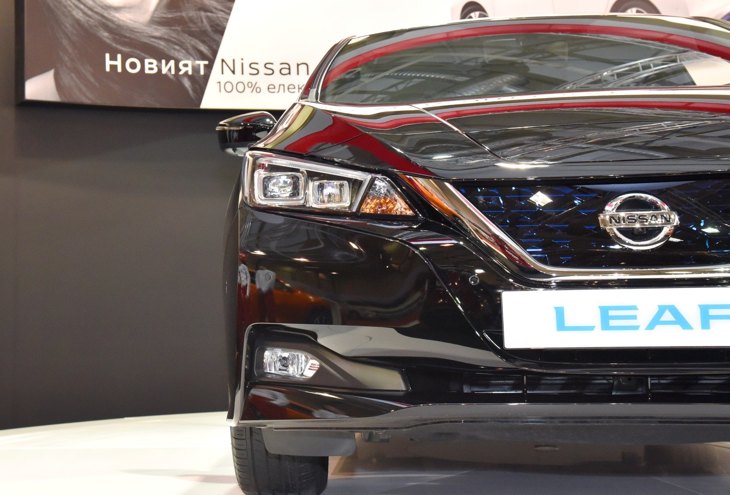 Close-up of LED headlights and front grille on a vehicle