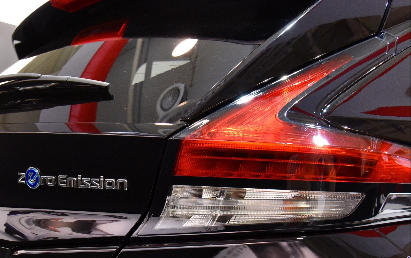 Close-up of rear light and Zero Emission badge