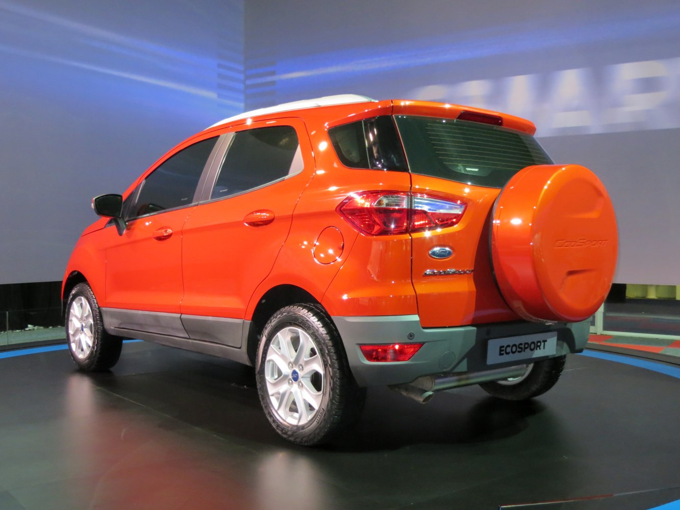 Compact SUV rear view with spare tire cover and tail lights