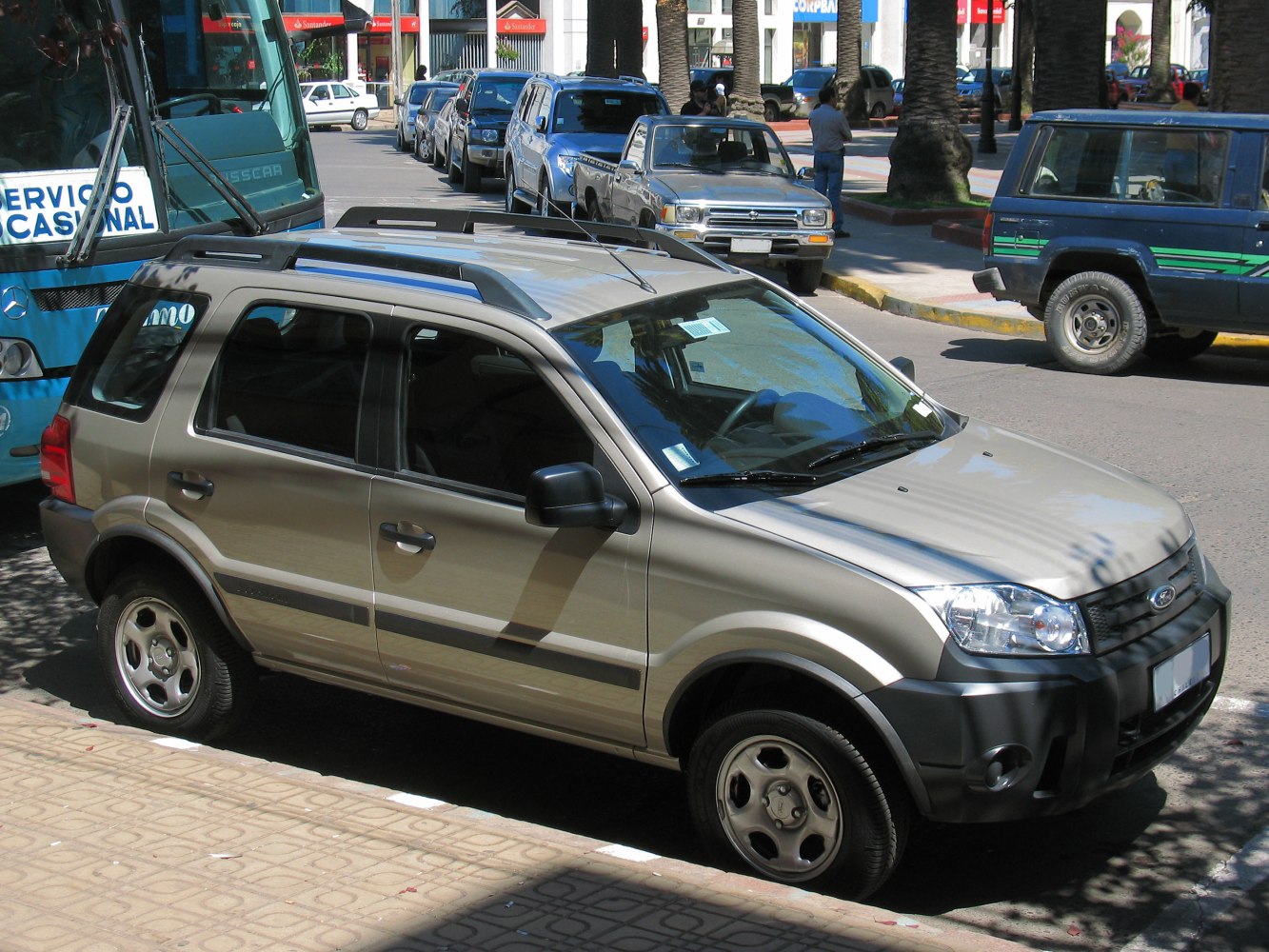 Compact SUV with distinctive front grille and roof rails