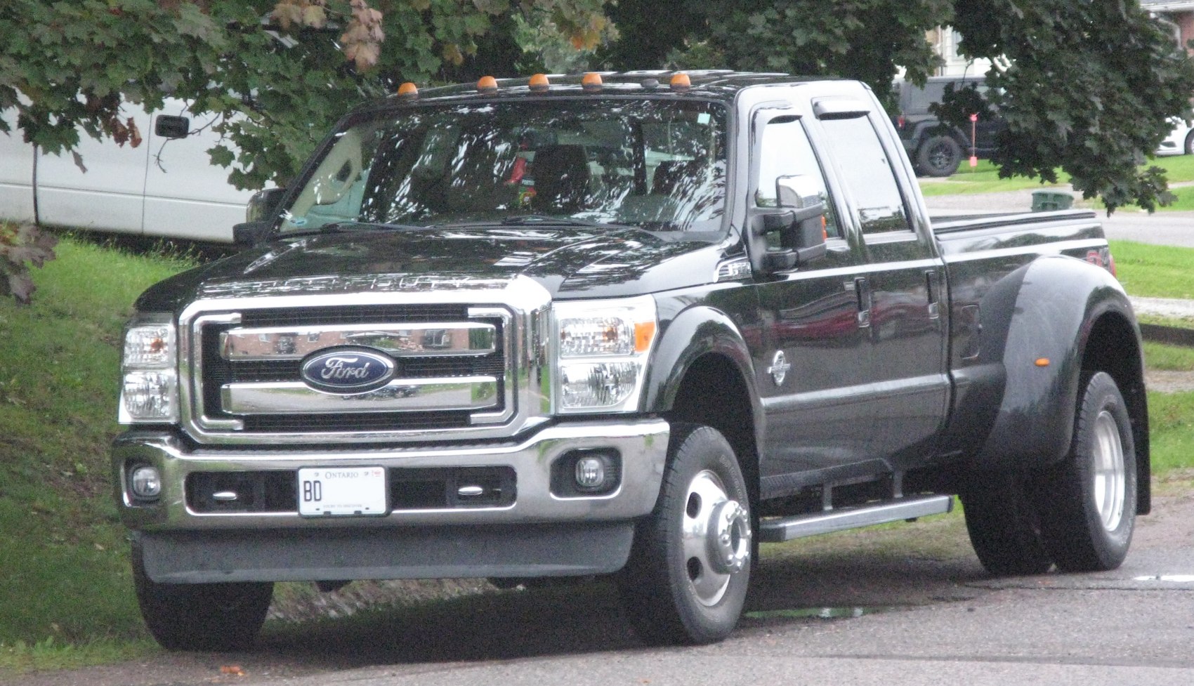 Heavy-duty pickup with crew cab, long bed and dual rear wheels.