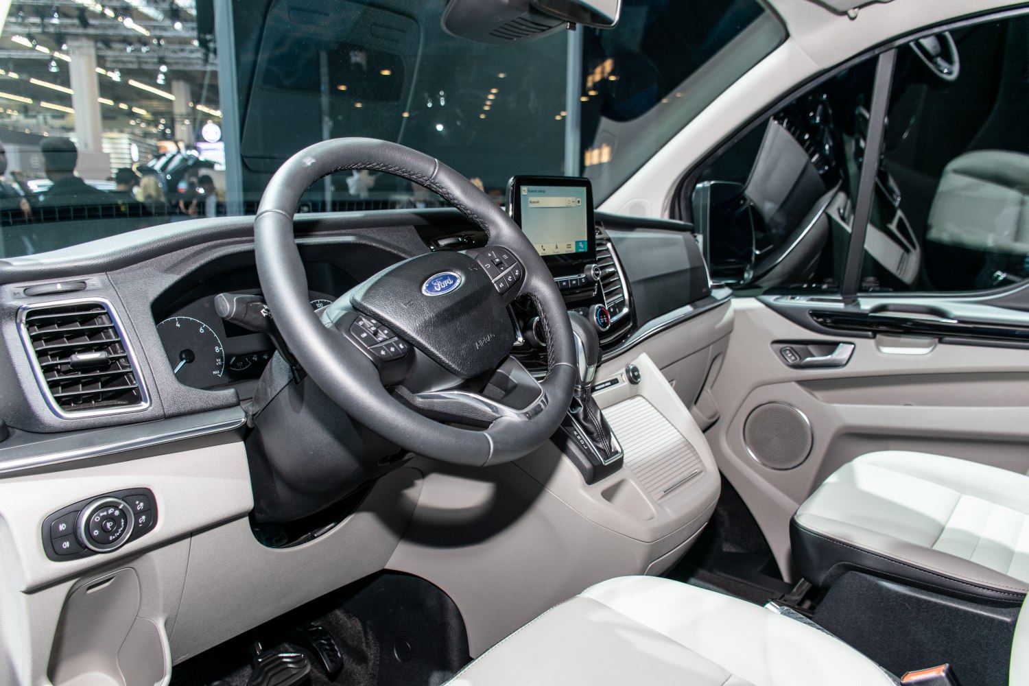 Interior dashboard, steering wheel, touchscreen infotainment