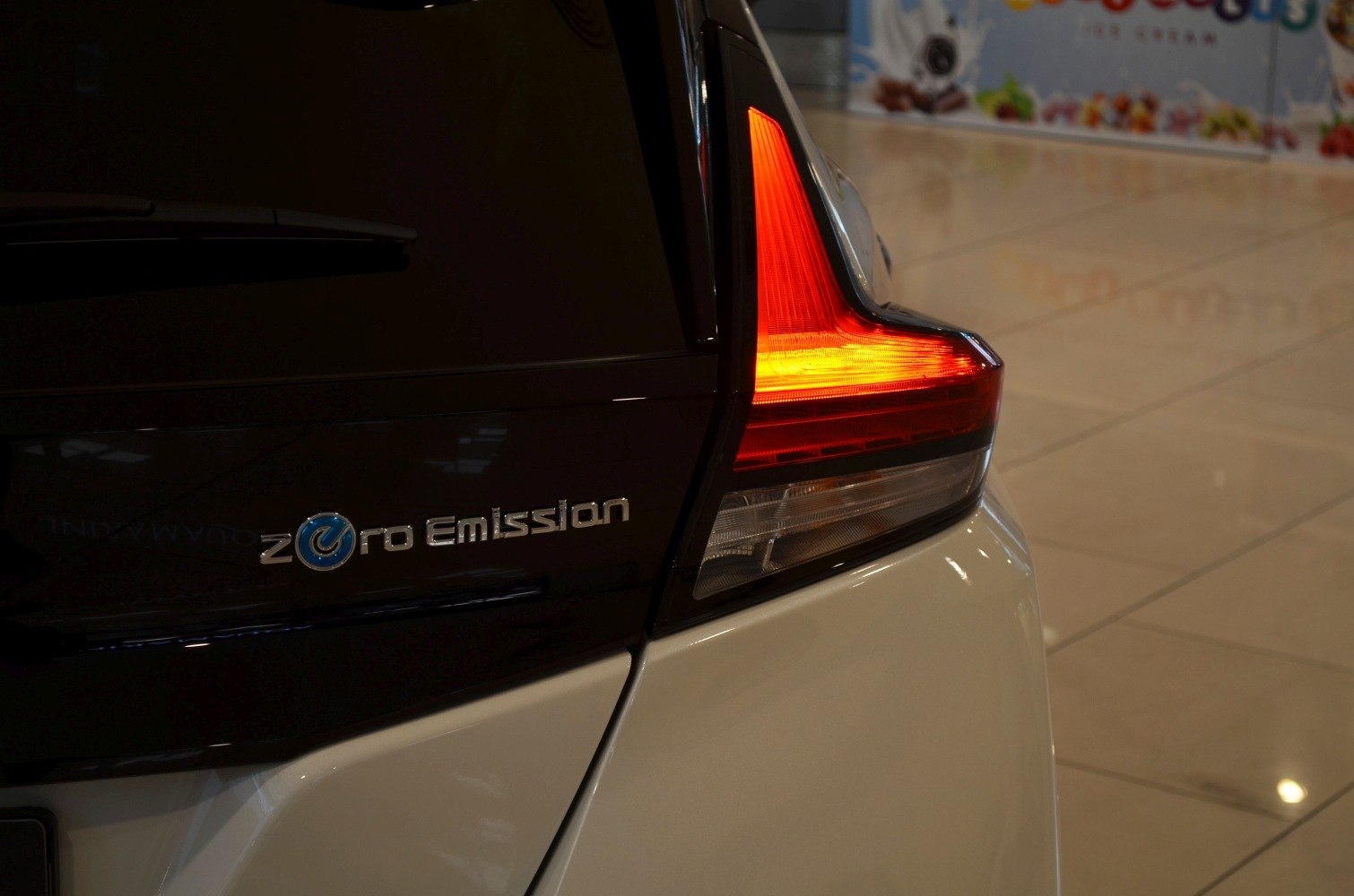 Close-up of rear tail light and zero emission badge