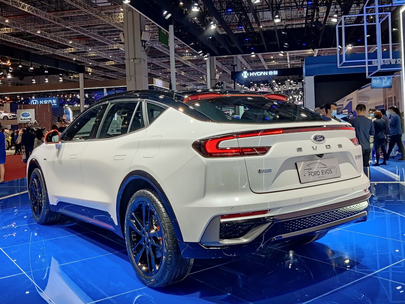 Rear view with LED tail lights and black alloy wheels