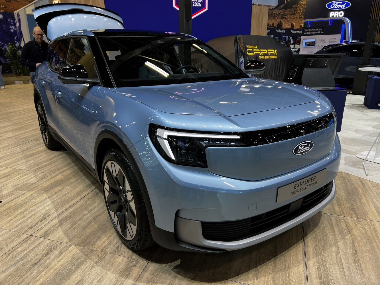 Electric SUV with LED headlights and closed front grille