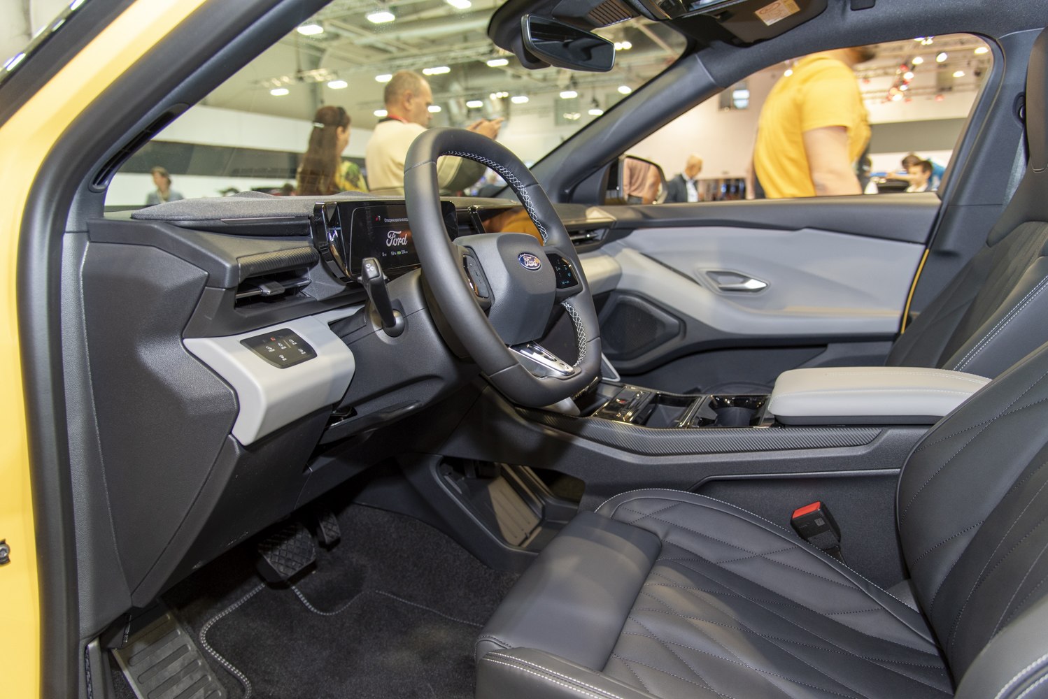 Modern dashboard and steering wheel with digital displays