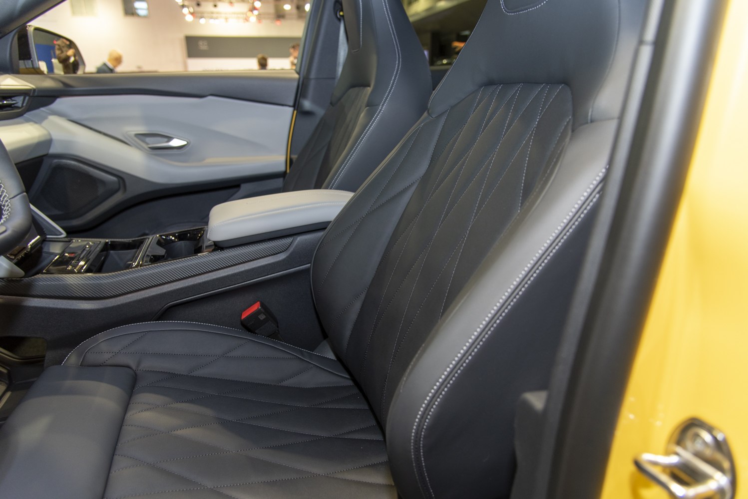 Quilted leather seat and modern interior door panel