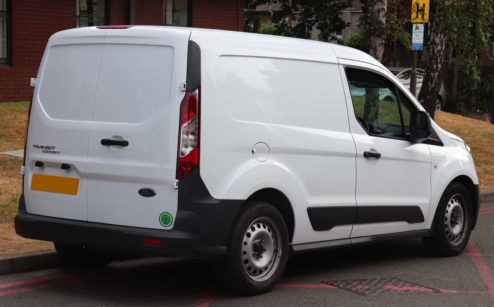White panel van rear and side view with smooth panels and steel wheels
