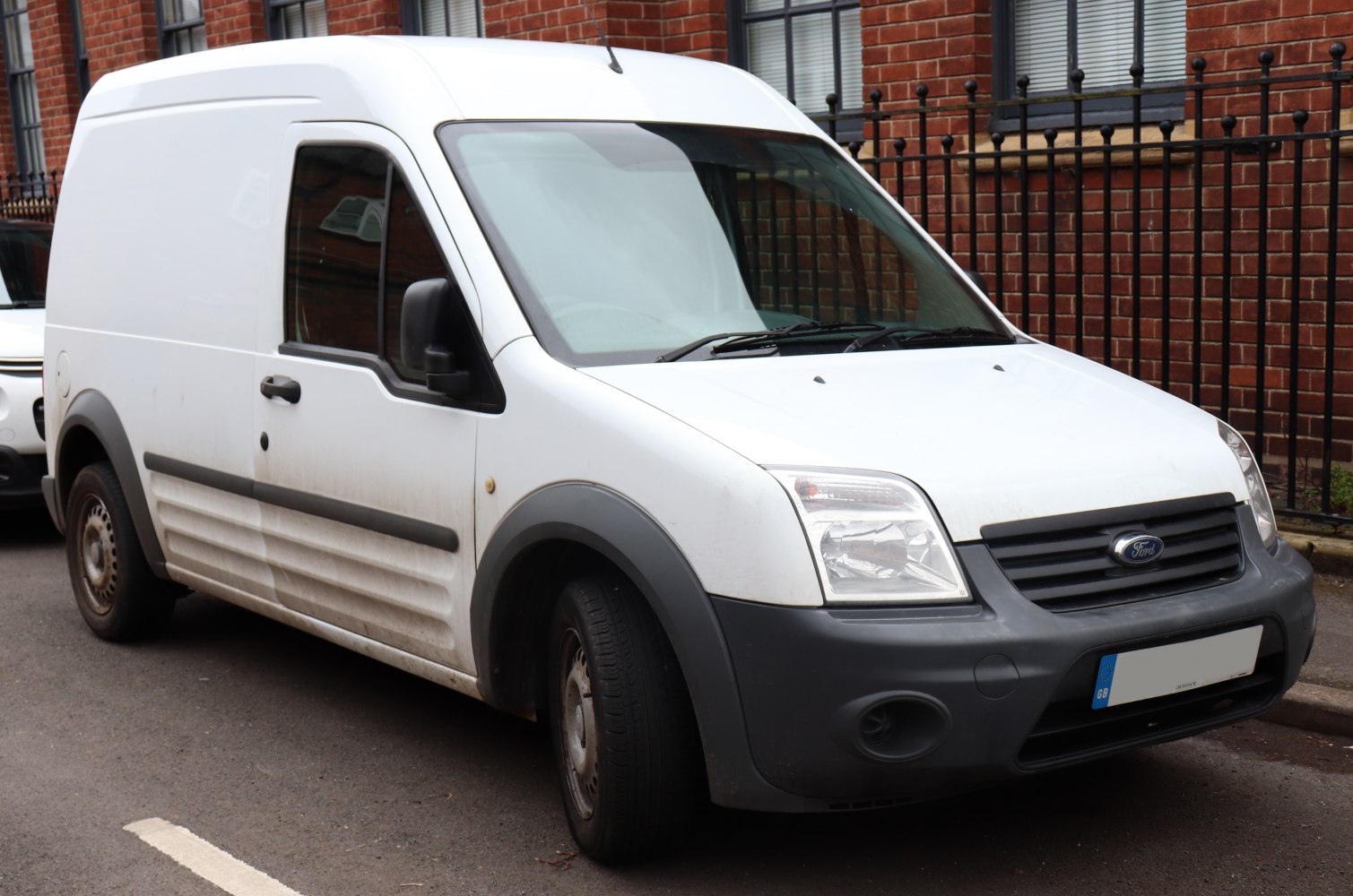 Front-side view of panel van L2H2 with high roof and black bumpers