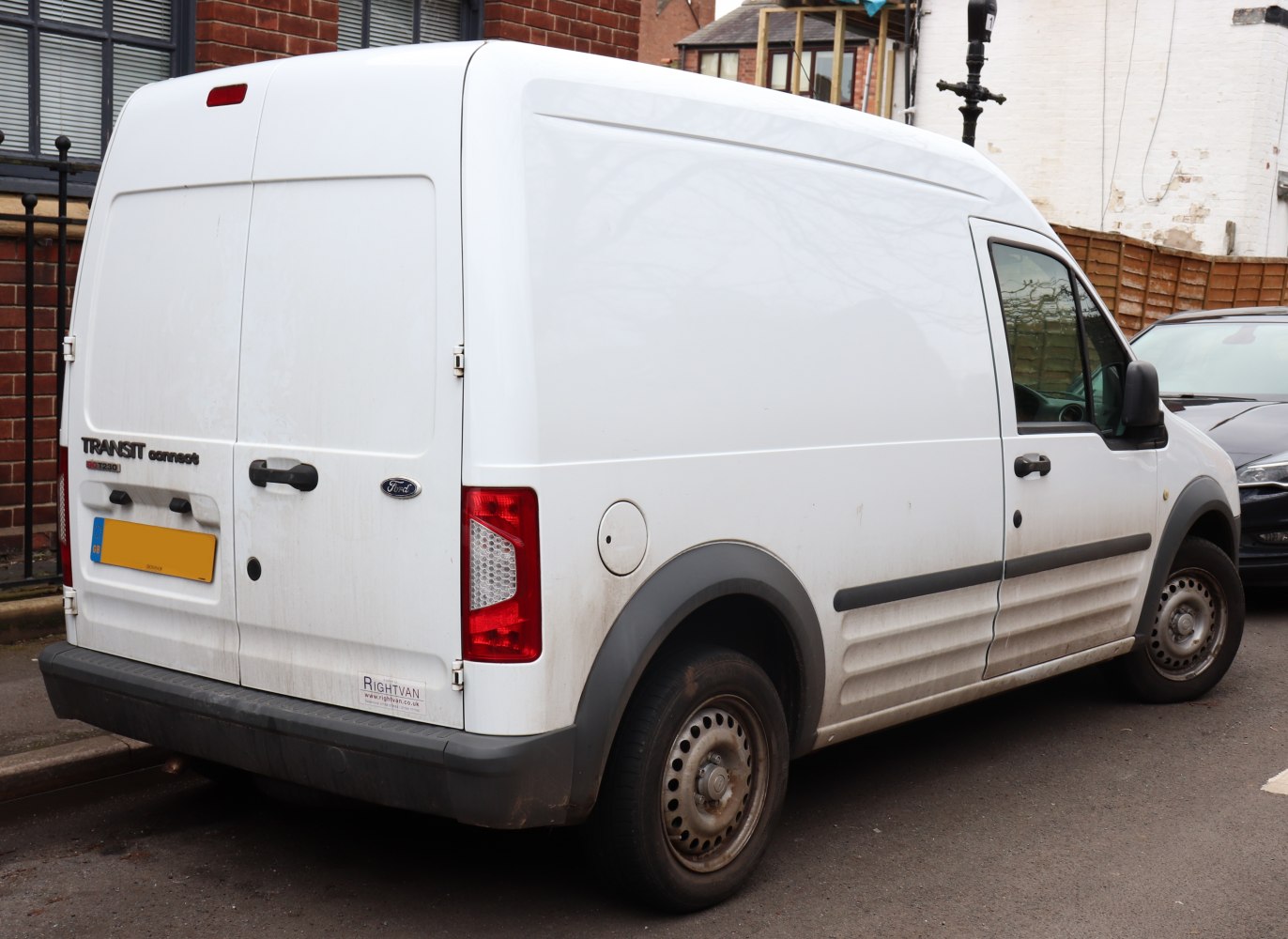 White panel van, rear view with high roof and rear door design