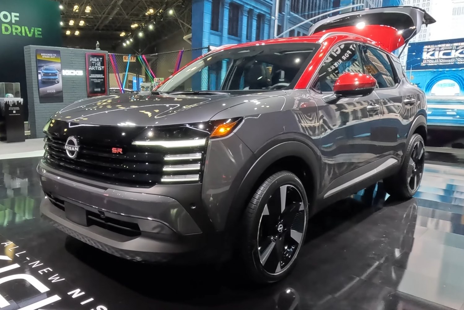 Front grille and LED headlights of modern compact SUV