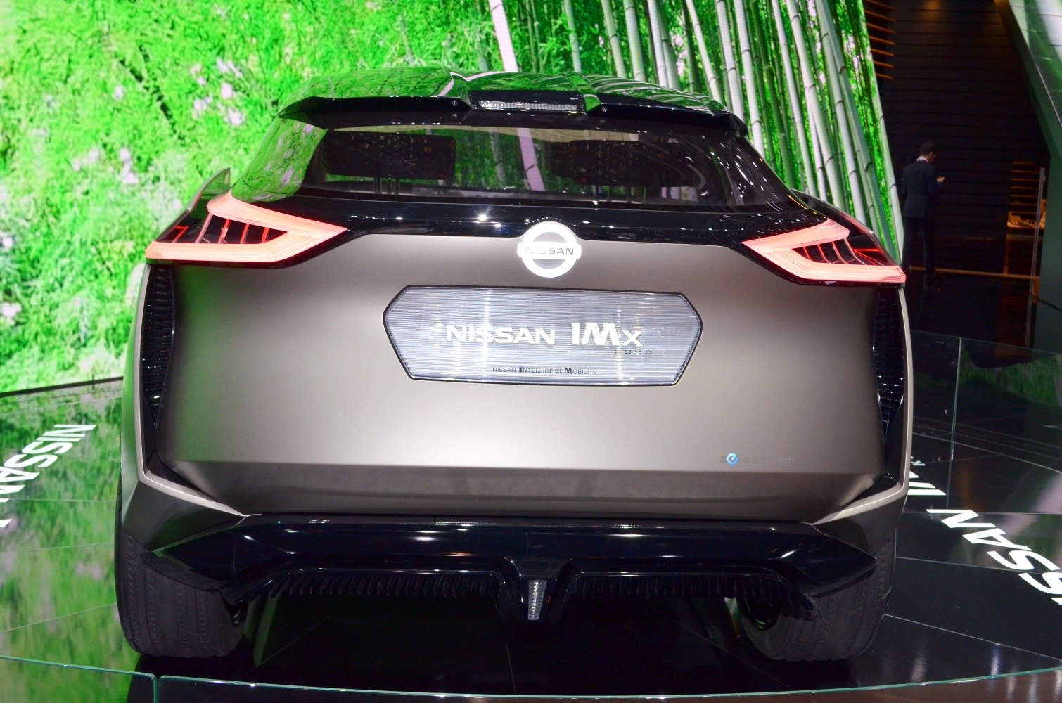 Rear view with futuristic taillights and sleek electric SUV design