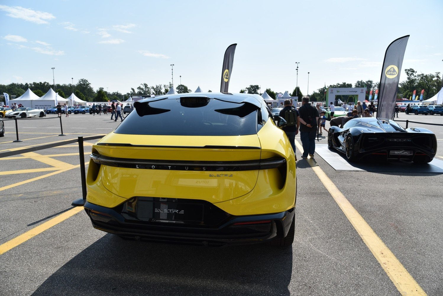 Modern electric SUV rear with sleek taillights and black bumper