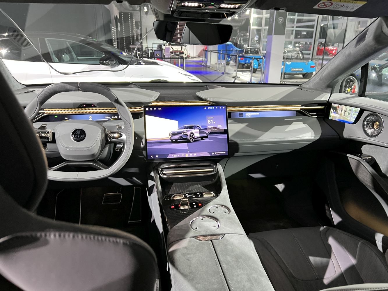 Luxurious interior with digital dashboard and large touchscreen display