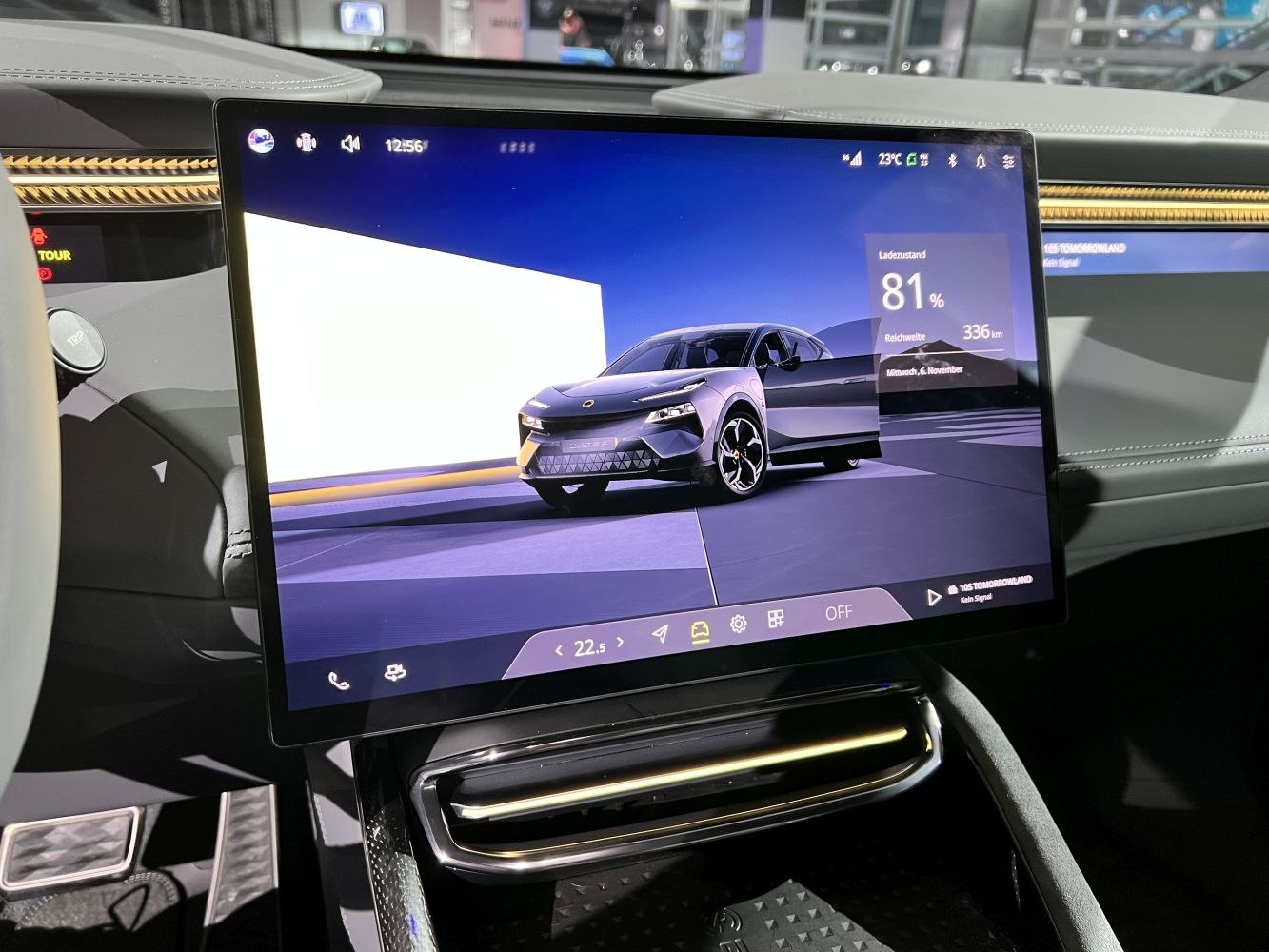 Large digital touchscreen dashboard displaying car status and controls