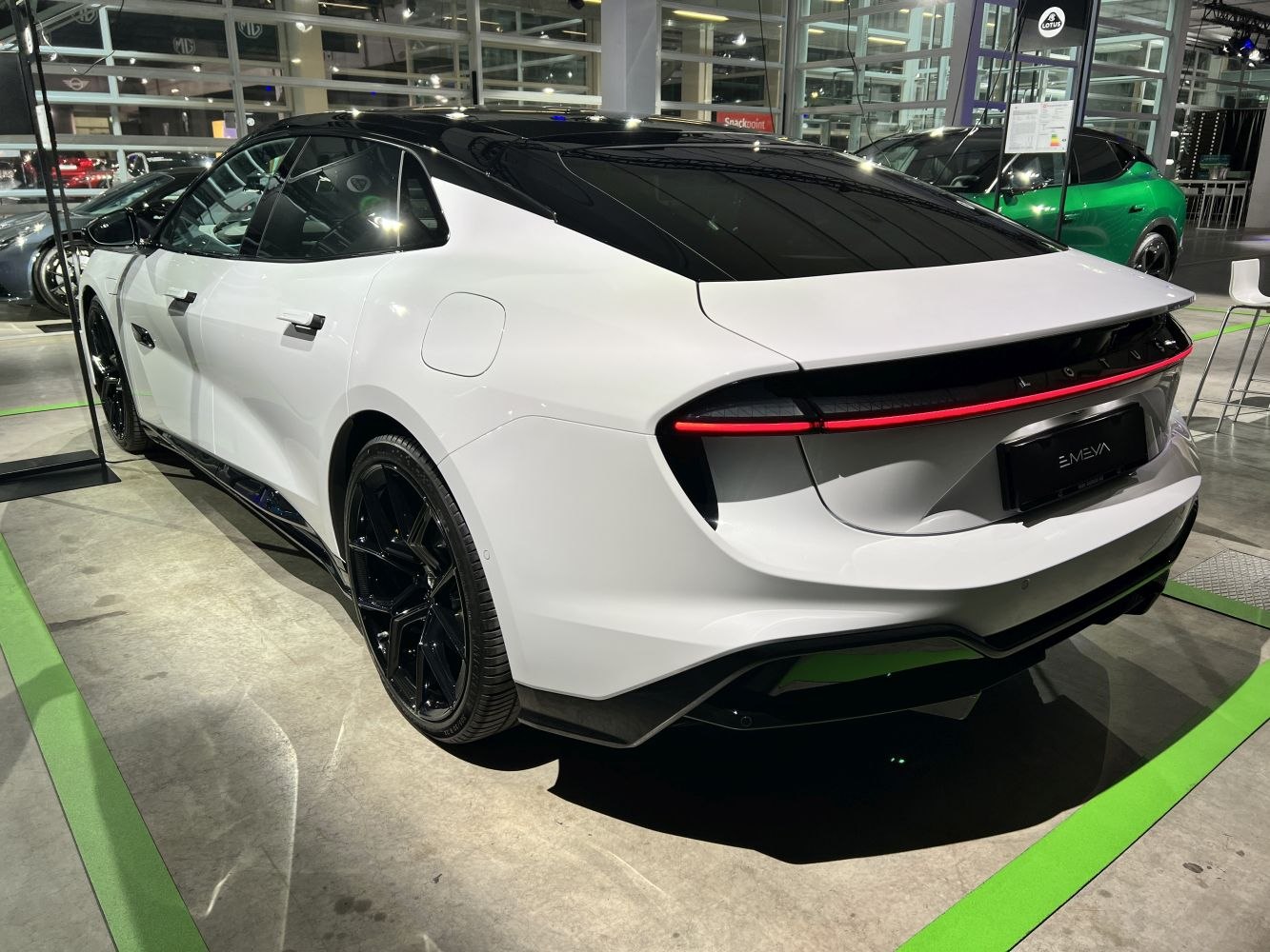 Rear hatchback with continuous LED tail light and aerodynamic features