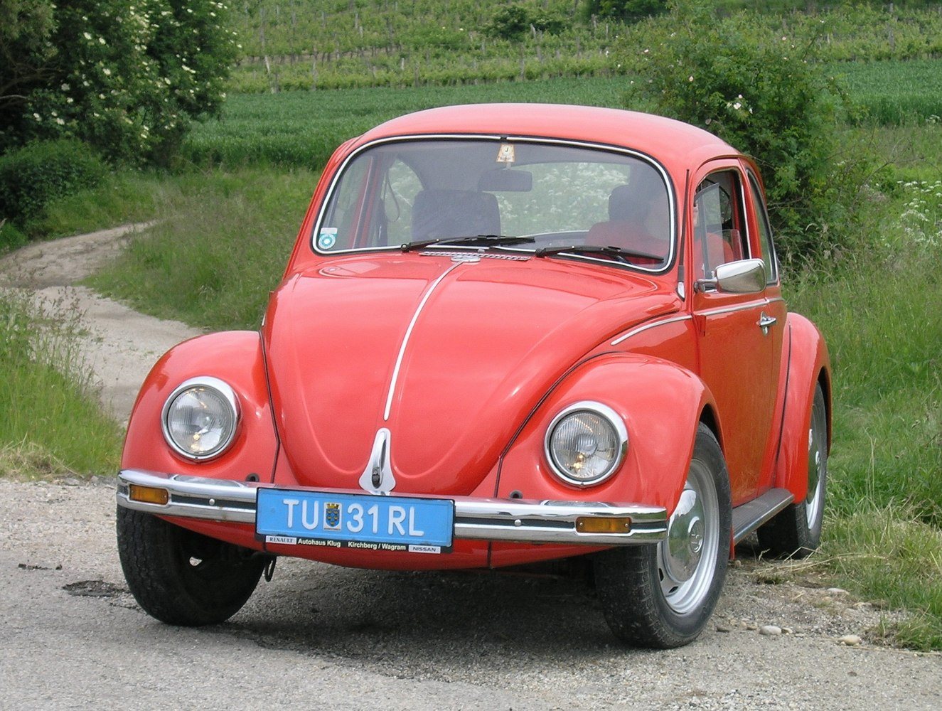 Rounded headlamps and curved bonnet of classic 1946 vehicle front view