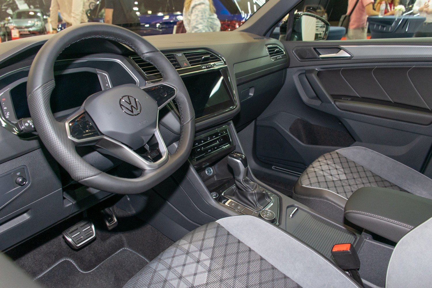 Modern steering wheel and dashboard with digital displays