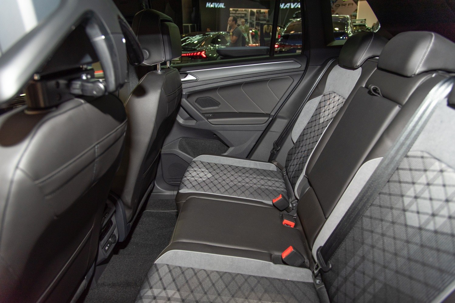 Spacious rear seat with modern upholstery and headrests