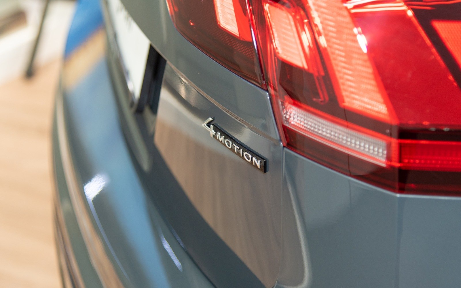 Close-up of 4MOTION badge and LED tail light rear section
