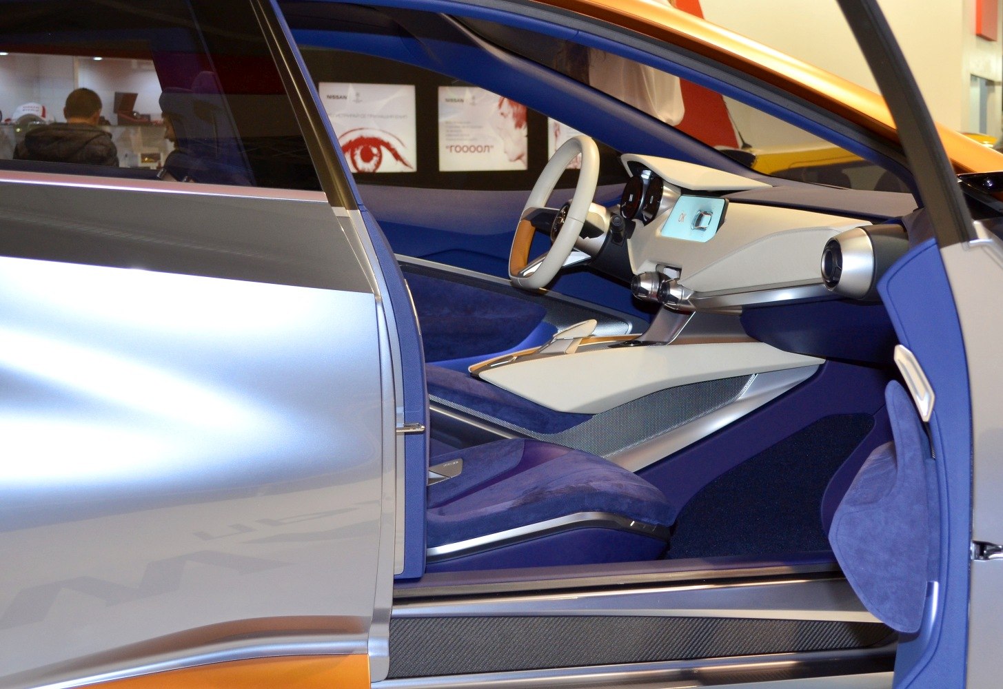 Futuristic car interior with modern dashboard and comfortable seats
