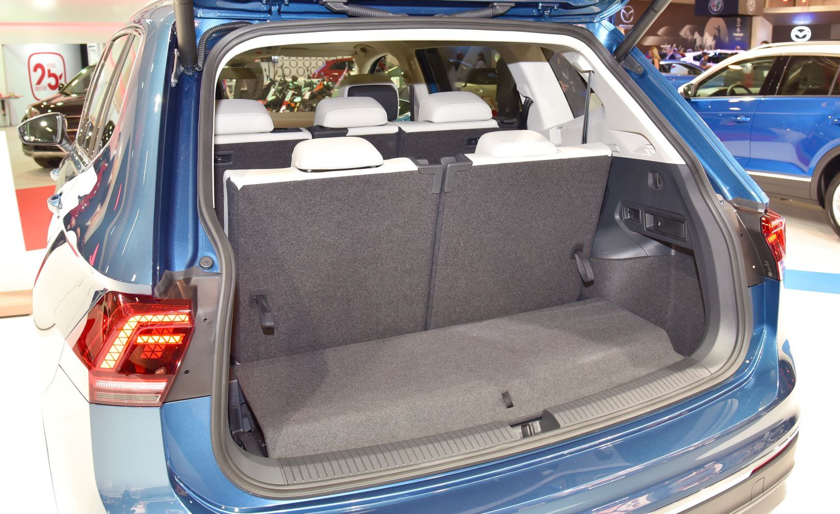 Spacious rear cargo area with three-row seating in SUV