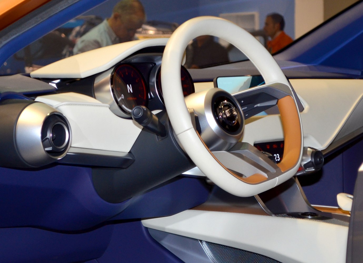 Futuristic steering wheel and digital dashboard with unique design